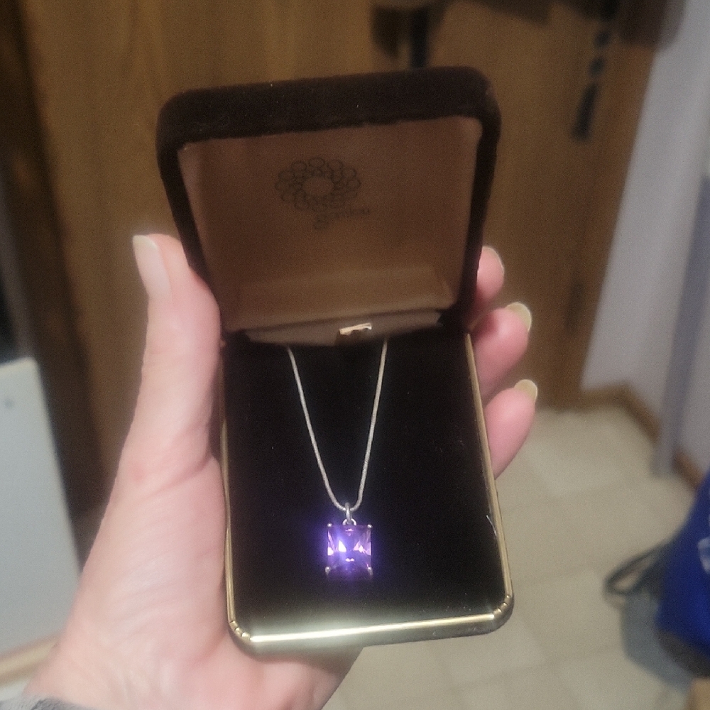 Sterling Silver & Amethyst Gemstone Necklace 18"